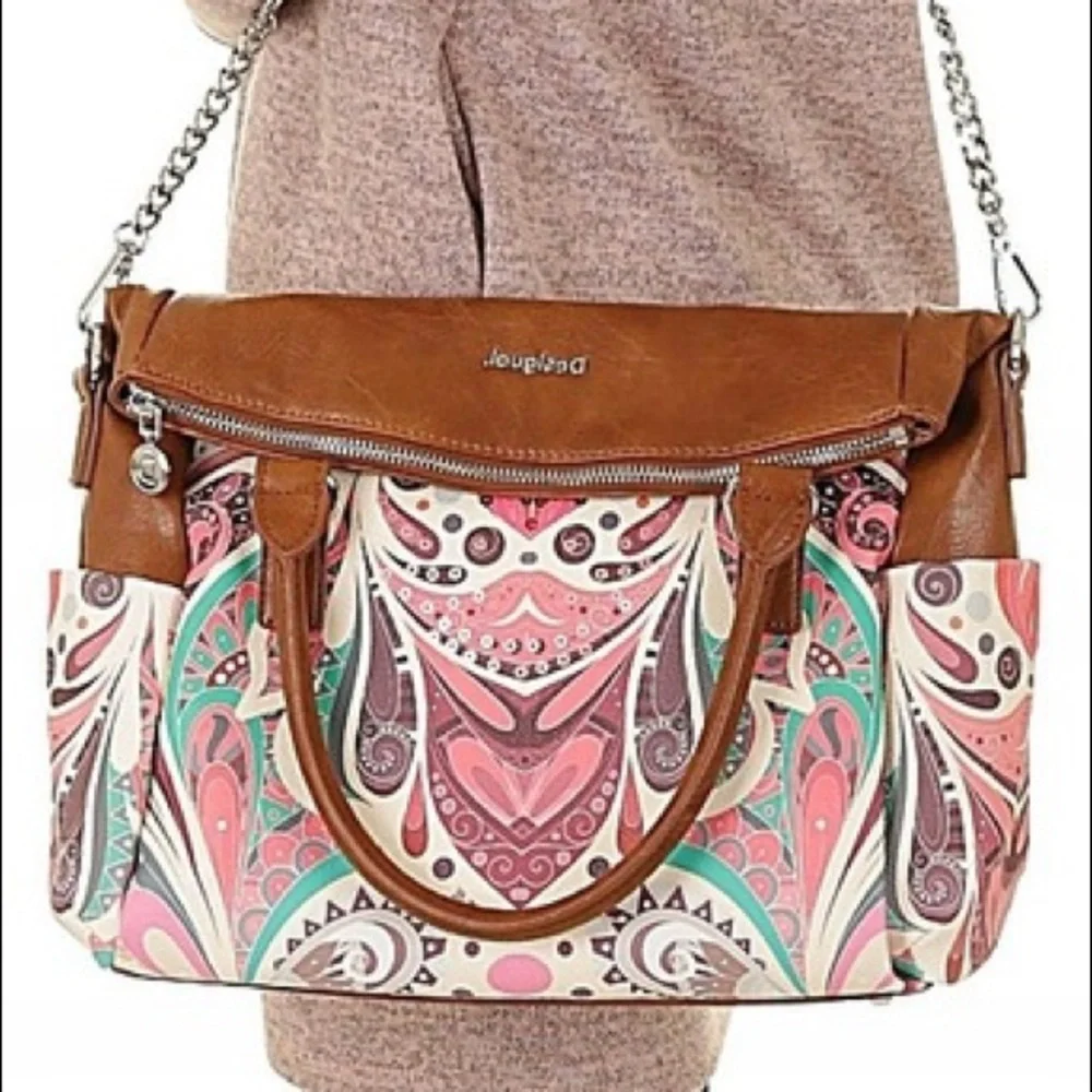 Desigual Bols_Multiverse Loverty Handbag‎ Colorful Paisley Faux Leather Trim NWT